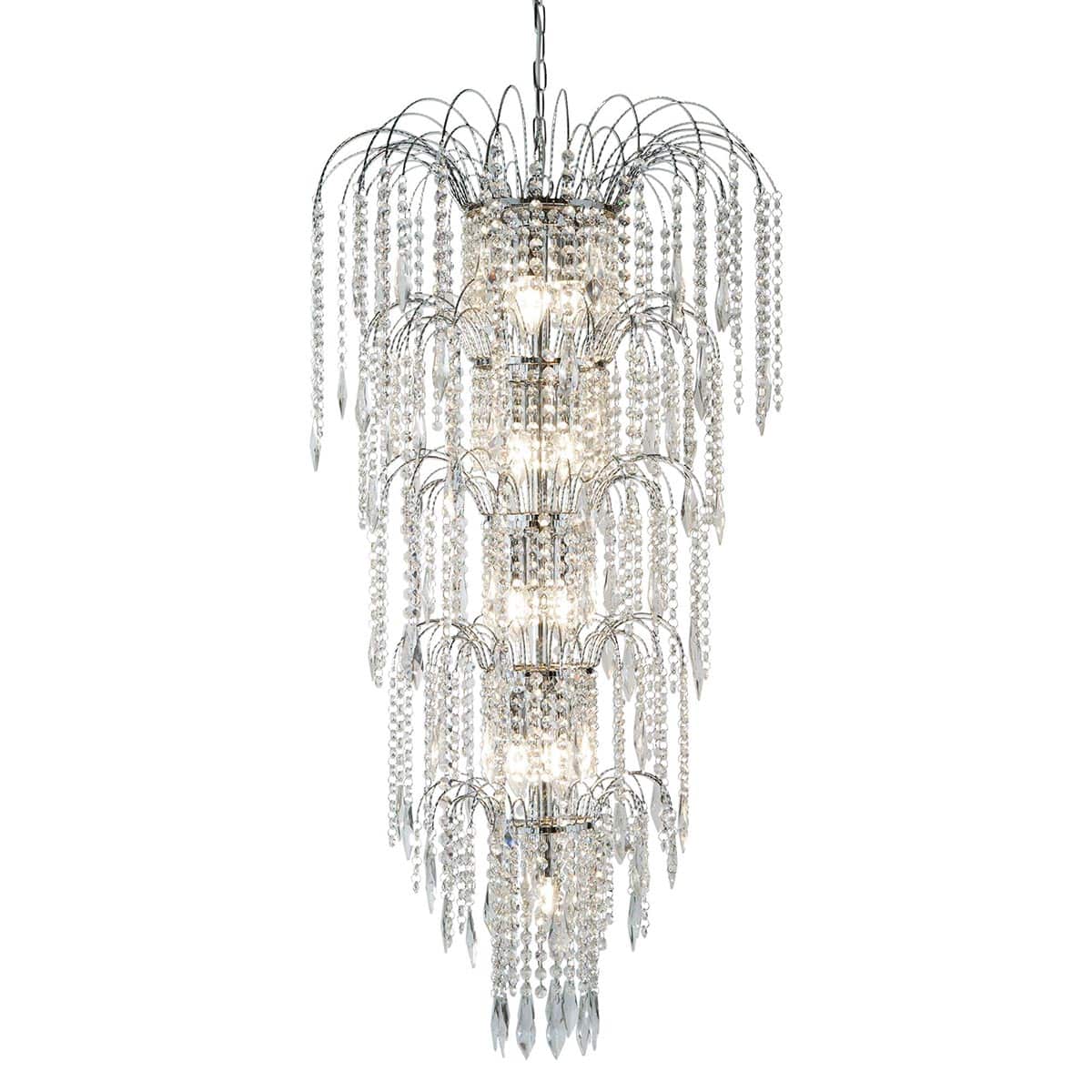 Waterfall Large 13 Light Tiered Crystal Chandelier Polished Chrome