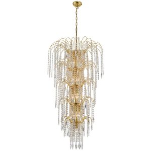 Waterfall large 13 light tiered crystal chandelier in polished gold main image