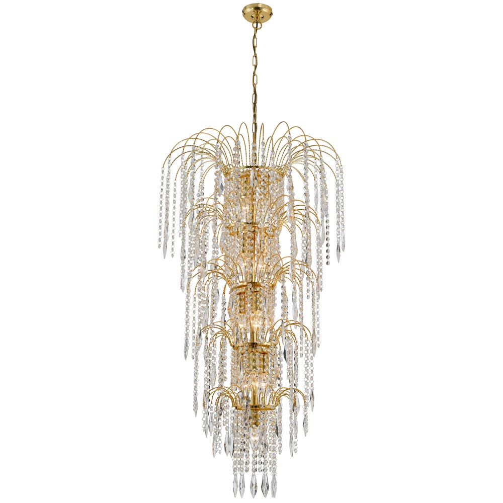 Waterfall Large 13 Light Tiered Crystal Chandelier Polished Gold