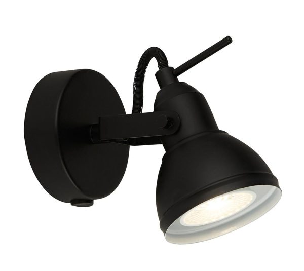 Focus Industrial Style 1 Lamp Switched Single Wall Spot Light Matt Black