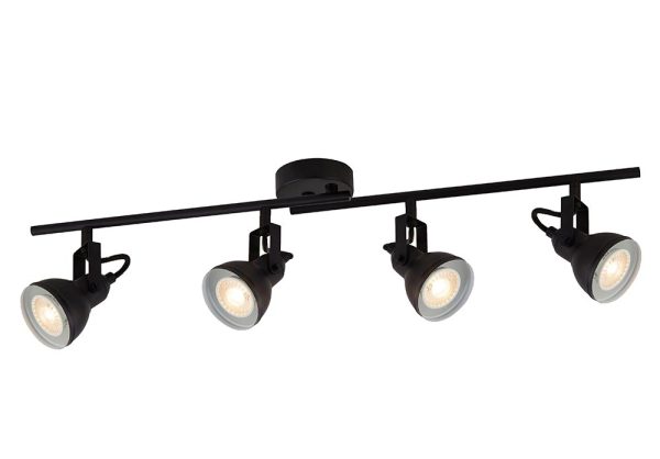 Focus industrial 4 lamp ceiling spot light bar matt black