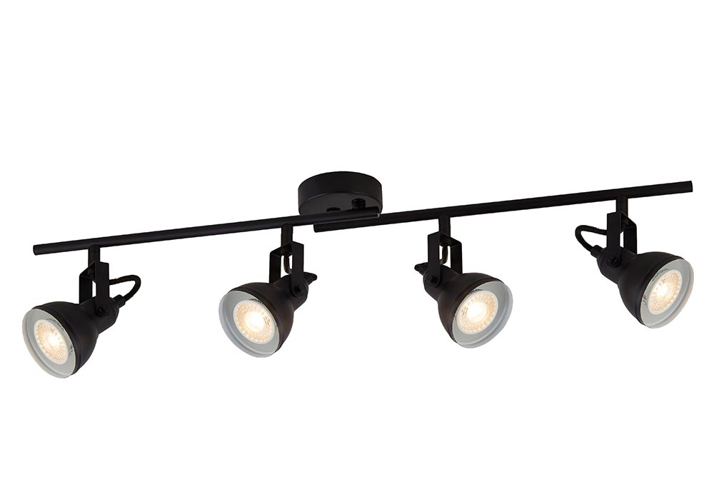 Focus Industrial Style 4 Lamp Ceiling Spot Light Split Bar Matt Black