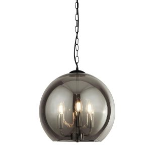 1783-3SM Sphere modern 3 light 35cm smoked glass ball ceiling pendant closeup