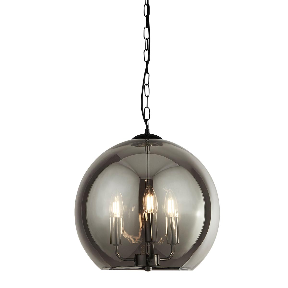 Modern 3 Light 35cm Smoked Glass Sphere Ceiling Pendant Matt Black