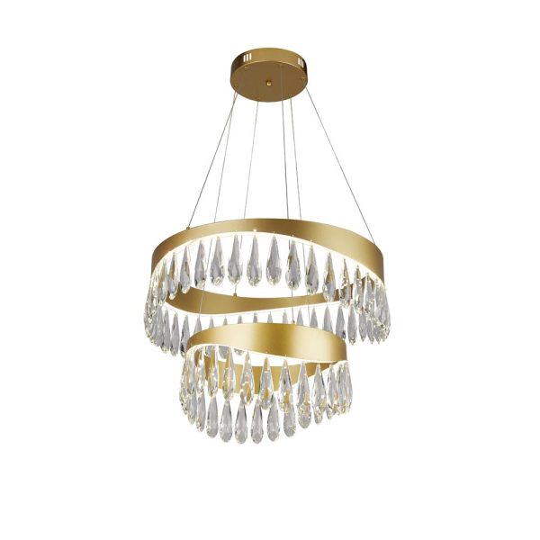 Jewel dimmable LED 2-tier ceiling pendant in satin gold with crystal glass drops main image