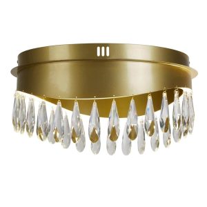 Jewel dimmable LED flush low ceiling light in satin gold with crystal drops main image