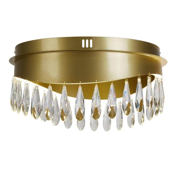 Jewel dimmable LED flush low ceiling light in satin gold with crystal drops main image