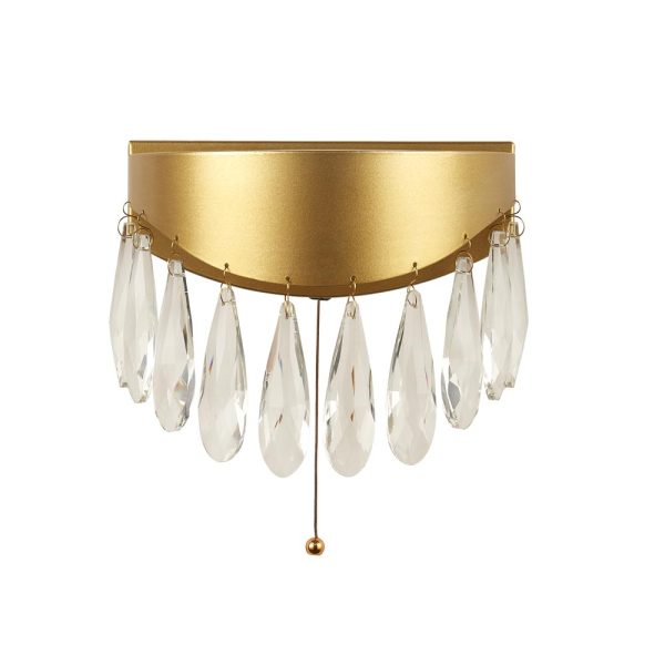 Jewel LED switched wall light in satin gold with crystal glass main image