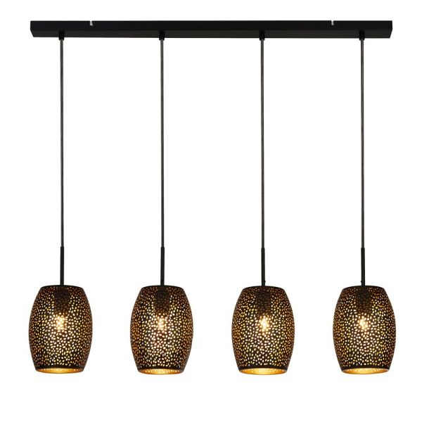 Laser 4 lamp bar pendant ceiling light in matt black and gold main image