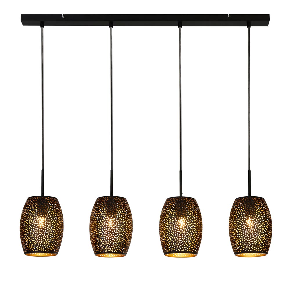 Laser 4 Lamp Bar Pendant Ceiling Light Matt Black And Gold Finish