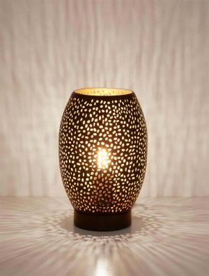 Laser single light vase table lamp in matt black and gold