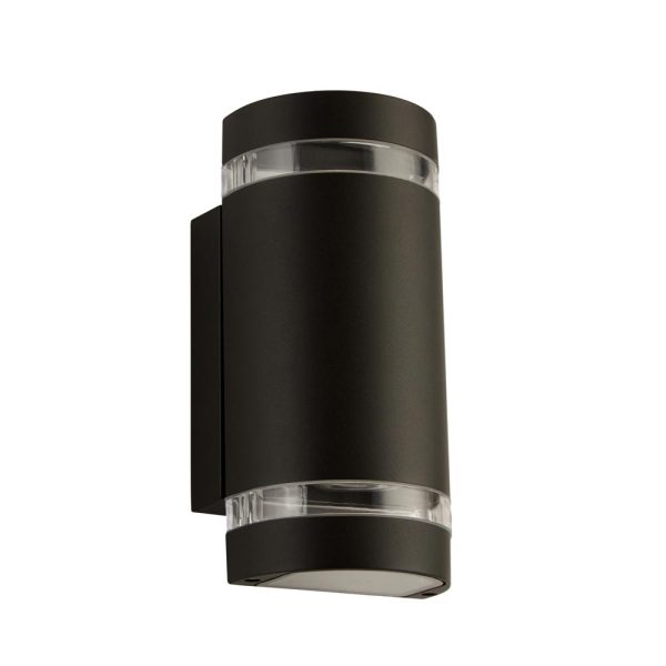 Sheffield modern 2 light LED curved outdoor wall light in matt black