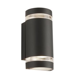 Sheffield modern 2 light LED curved outdoor wall light in dark grey