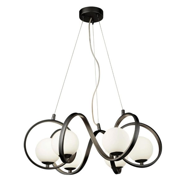 Twister 6 light chandelier in matt black with opal glass main image