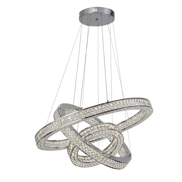 Bands Dimmable LED 3 Ring Crystal Ceiling Pendant Polished Chrome