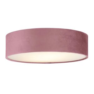 Flush 2 lamp 38cm pink velvet drum low ceiling light with frosted diffuser main image