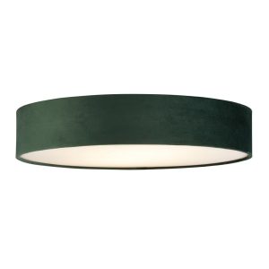 Flush 3 lamp 50cm green velvet drum low ceiling light with frosted diffuser main image