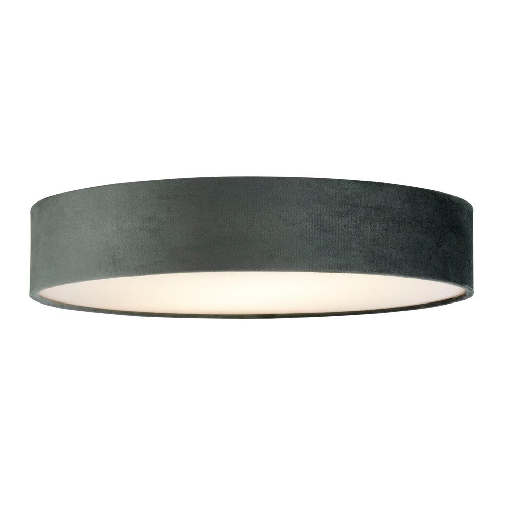 Flush Mount 3 Lamp 50cm Grey Velvet Drum Low Ceiling Light Diffuser