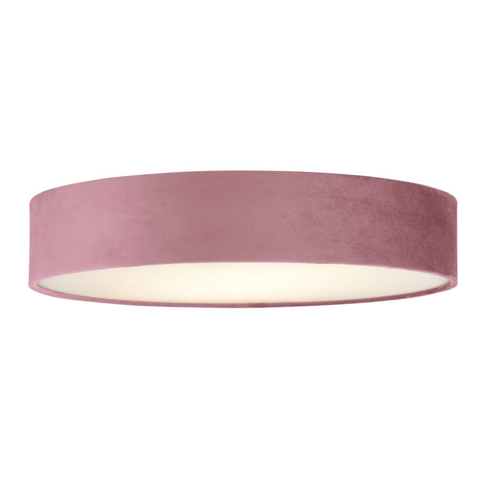 Flush Mount 3 Lamp 50cm Pink Velvet Drum Low Ceiling Light Diffuser