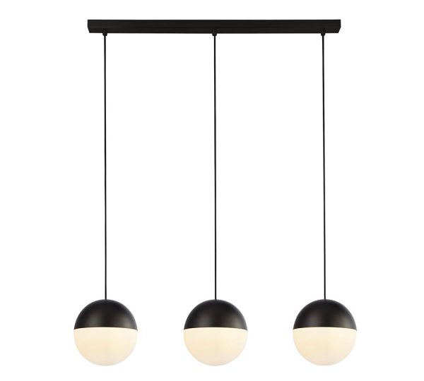 Searchlight modern black 3 light globe ceiling pendant bar opal glass