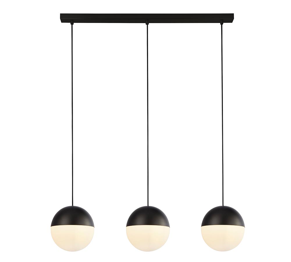 Modern Matt Black 3 Light Globe Ceiling Pendant Opal White Shades