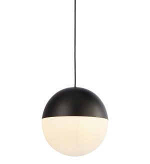 Searchlight modern black single globe ceiling pendant opal glass closeup