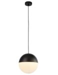 Modern Matt Black 1 Light Globe Ceiling Pendant Opal White Shade