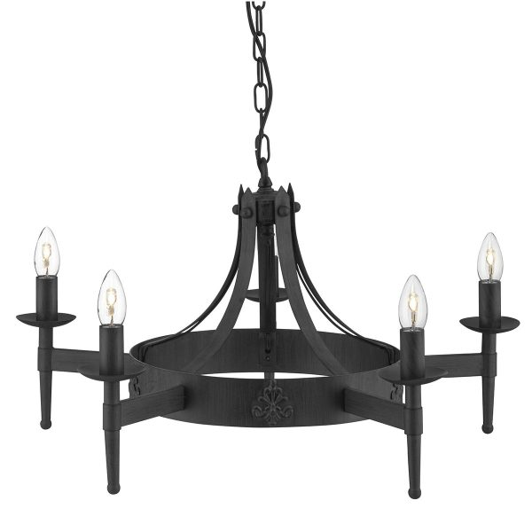2425-5BK Cartwheel 5 light gothic wrought iron chandelier in matt black