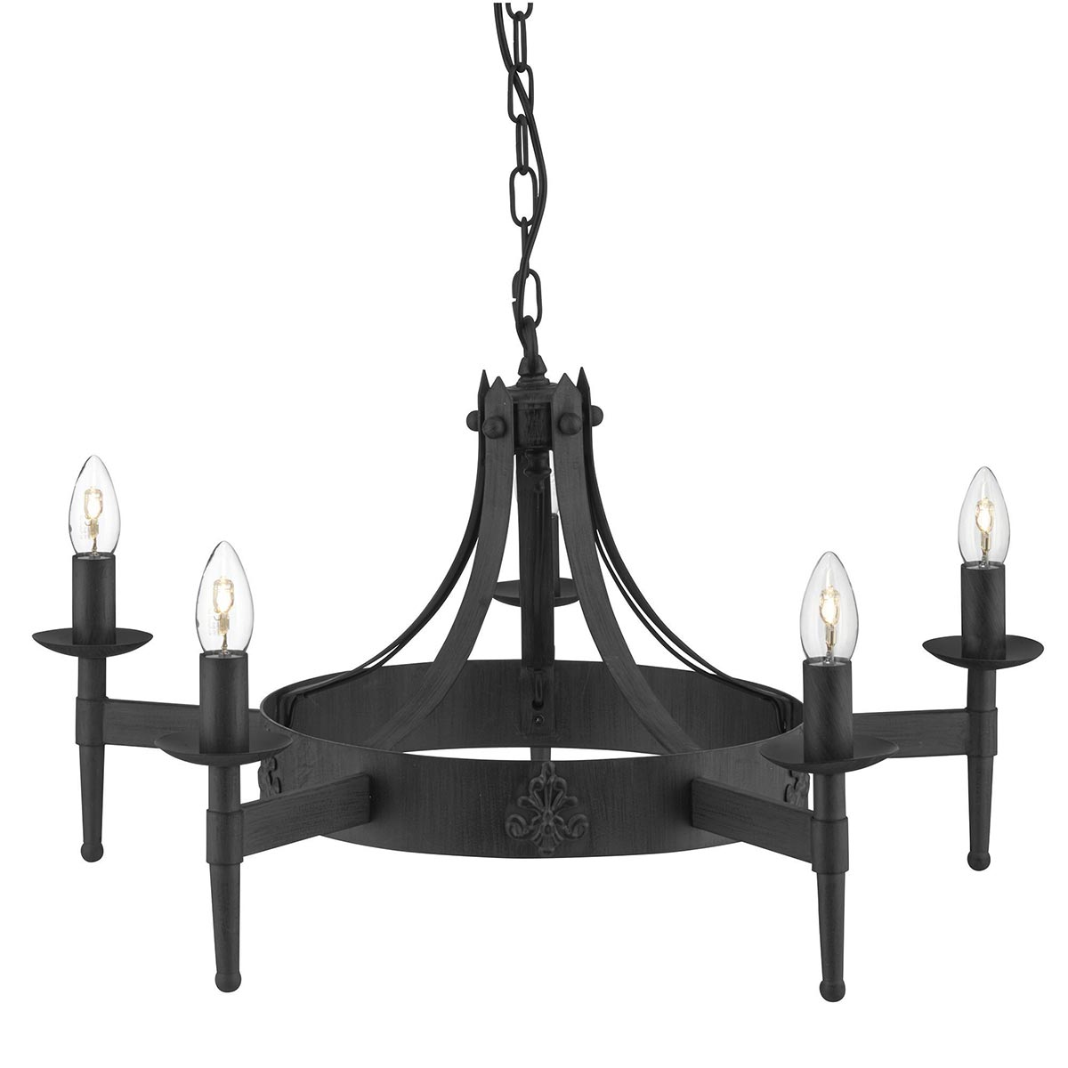 Cartwheel 5 Light Gothic Wrought Iron Chandelier Matt Black