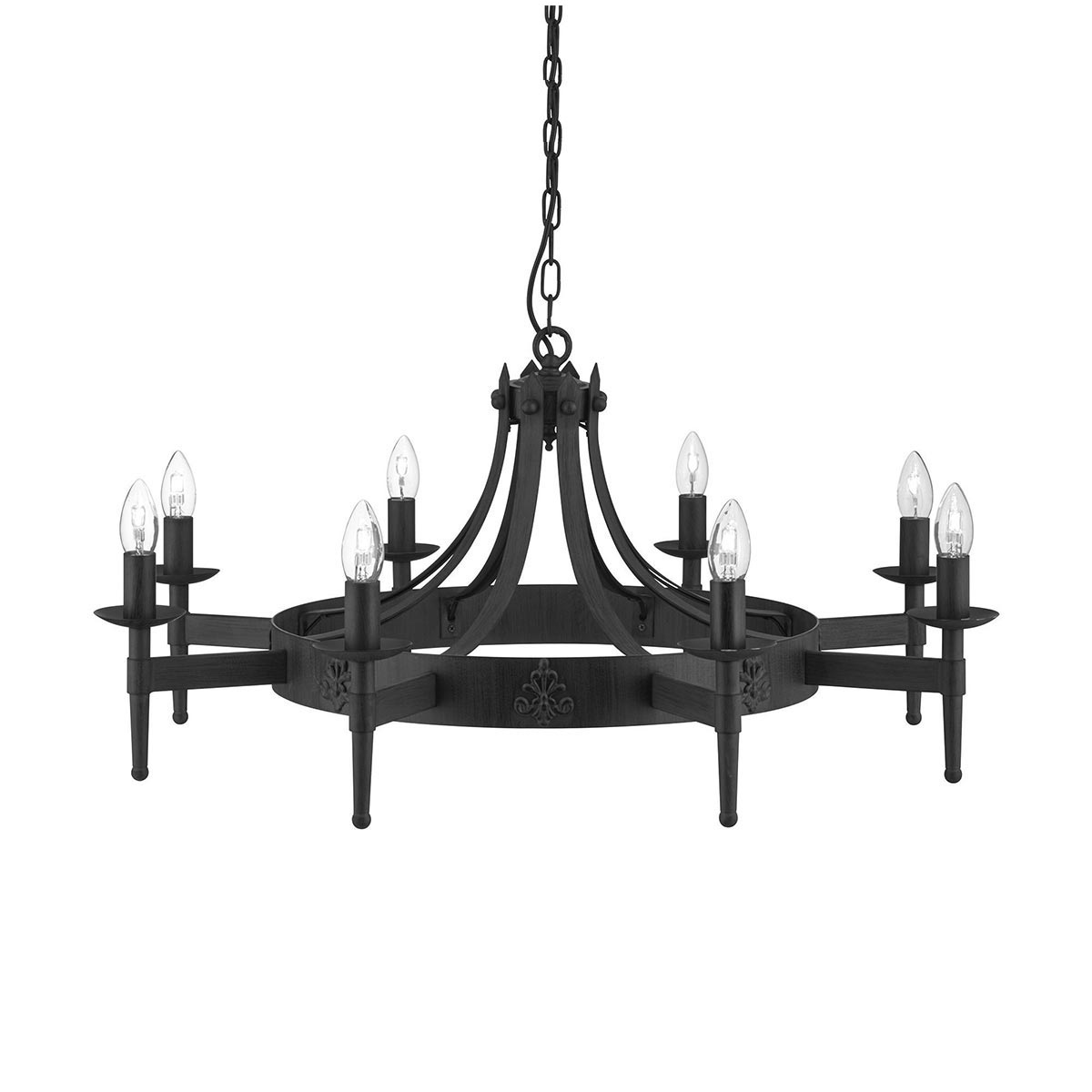 Cartwheel 8 Light Gothic Wrought Iron Chandelier Matt Black