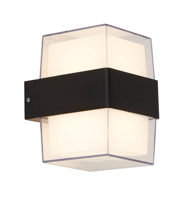 Searchlight compact LED outdoor wall light matt black & acrylic