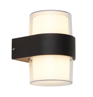 Searchlight compact LED cylinder outdoor wall light matt black & acrylic