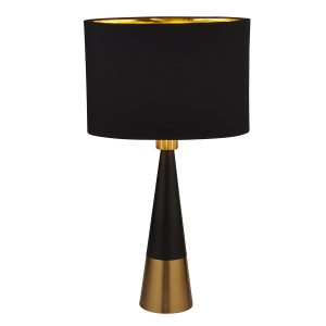 2743BGO Chloe black & antique copper conical table lamp with gold lined oval shade