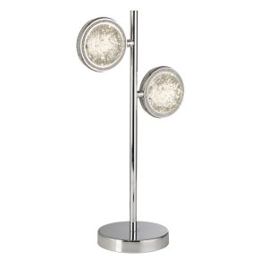 Quartz 2 light LED table lamp in polished chrome with bubble glass shades main image