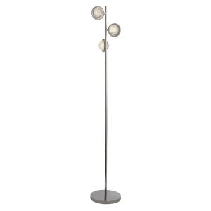 Quartz 3 light LED floor lamp in polished chrome with bubble glass shades main image