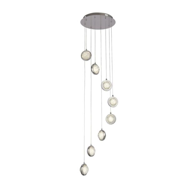 Quartz 8 Light Dimmable LED Multi Level Pendant Chrome Bubble Glass