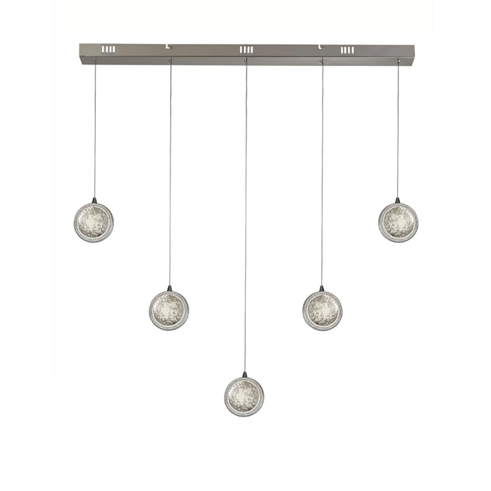 Quartz 5 Light Dimmable LED Pendant Bar Chrome Bubble Glass Shades