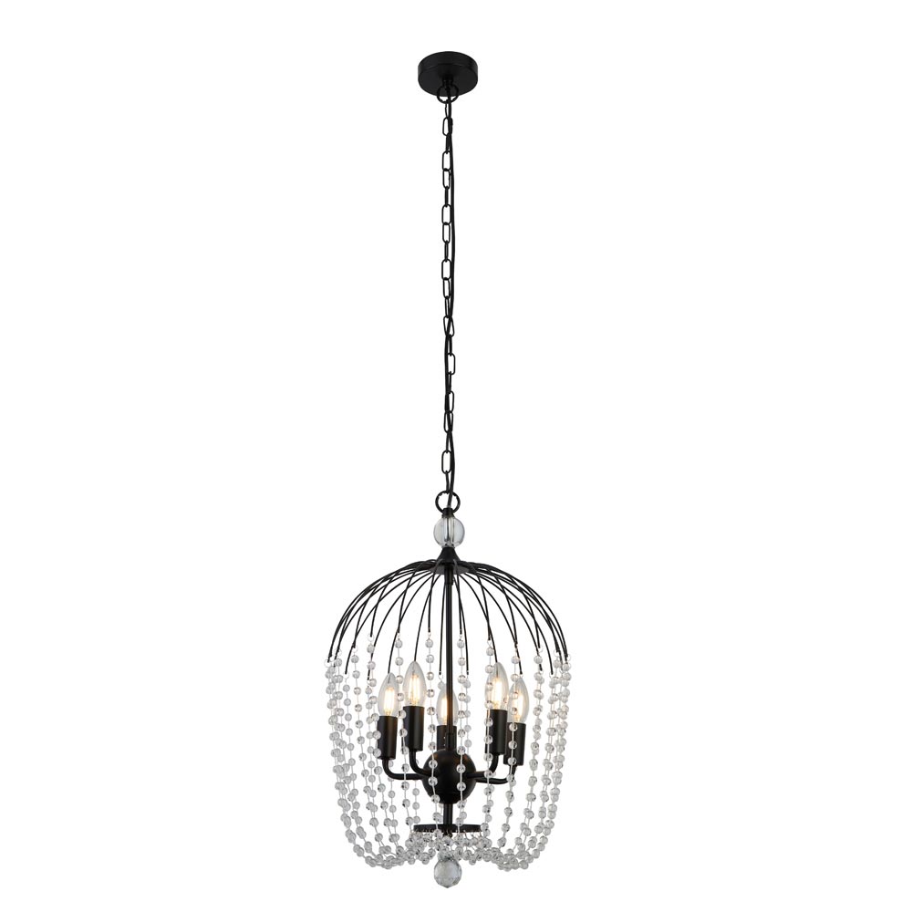 Shower Matt Black 5 Light Traditional Birdcage Chandelier Glass Beads