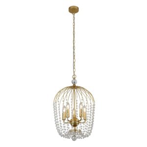Shower matt gold 5 light birdcage chandelier with clear glass beads full height