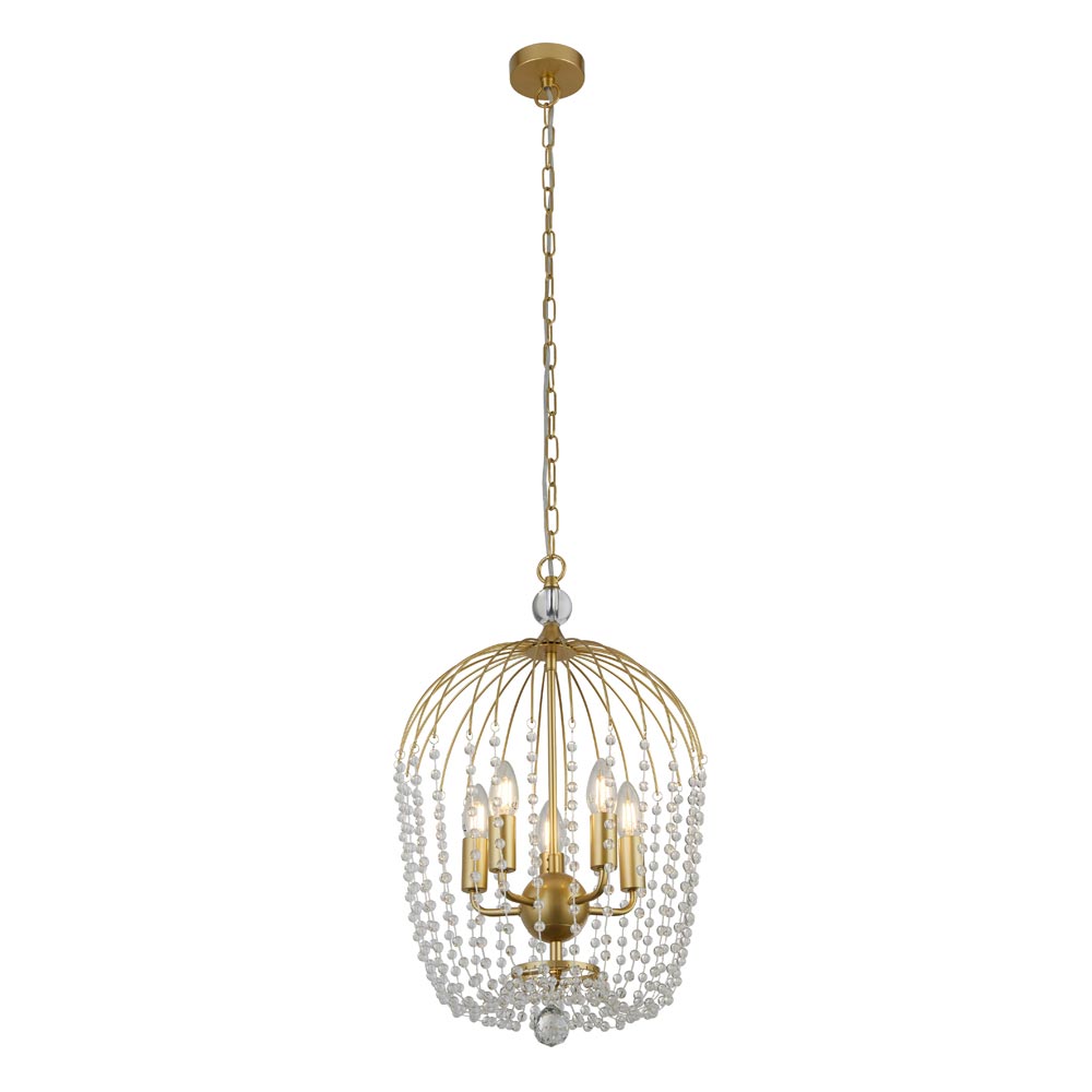 Shower Matt Gold 5 Light Traditional Birdcage Chandelier Glass Beads