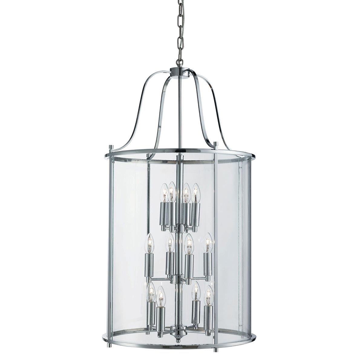 Grande Large Victorian Style 12 Light Polished Chrome Hanging Lantern