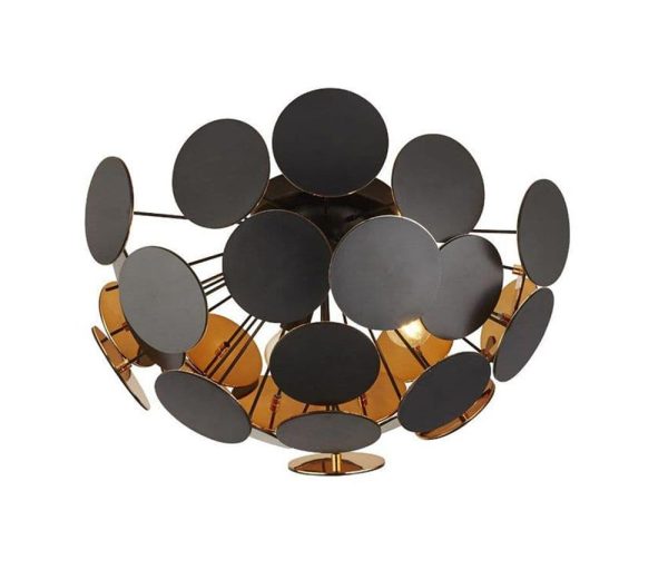 Searchlight 3073-3BG Discus 3 lamp flush low ceiling light matt black & gold