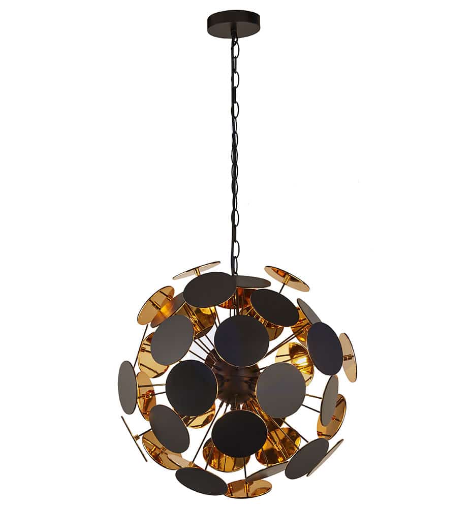 Discus Modern 4 Lamp Pendant Ceiling Light Matt Black & Gold