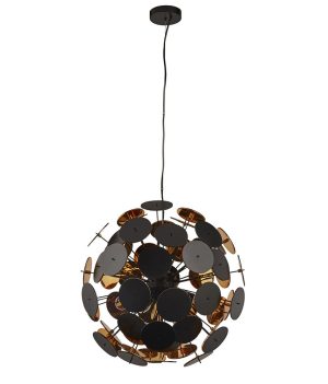 Searchlight 3076-6BG Discus 6 lamp pendant ceiling light matt black & gold full height
