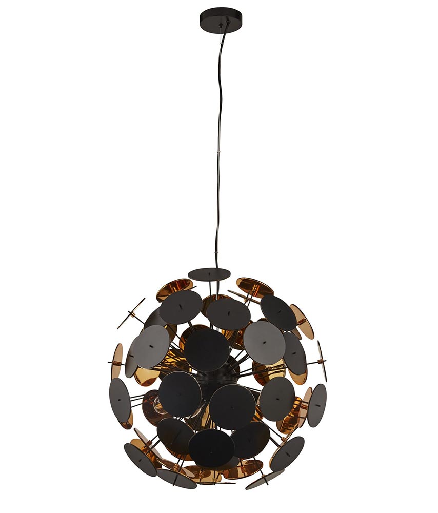 Discus Modern 6 Lamp Pendant Ceiling Light Matt Black & Gold