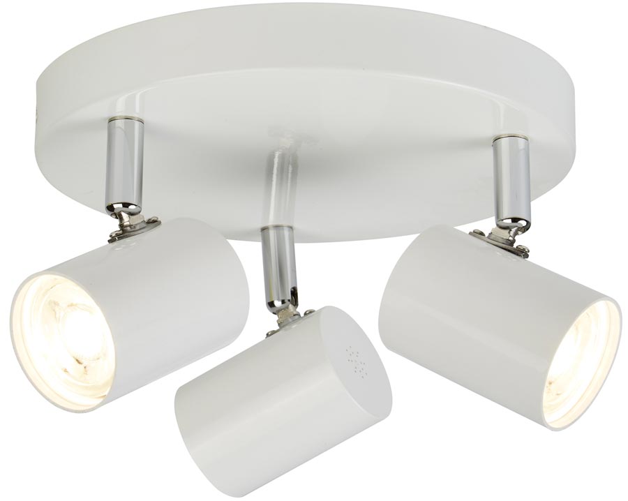 Rollo White 3 Light LED Ceiling Mounted Spotlight Plate Chrome Detail