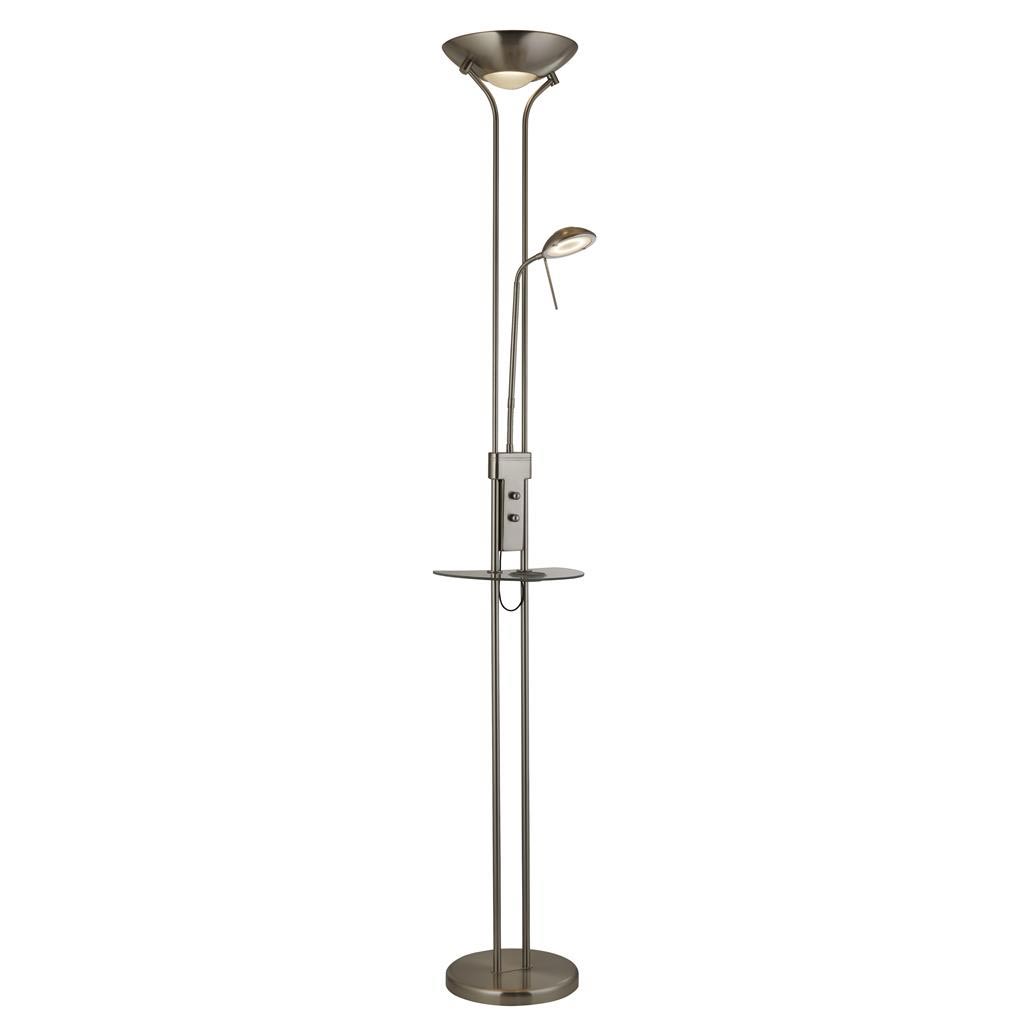 Wireless Dimming LED Mother & Child Floor Lamp Satin Nickel USB