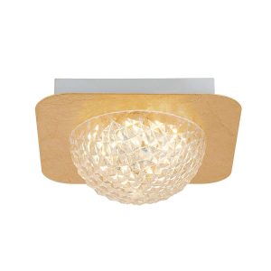32511-1GO Small square LED flush ceiling light in gold leaf with faceted acrylic shade