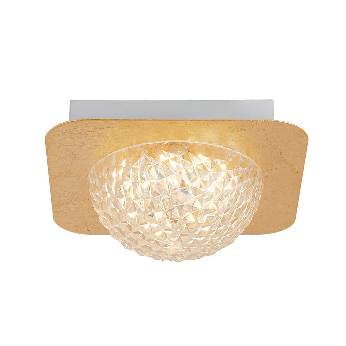 Small Square LED Flush Ceiling Light Gold Leaf Faceted Acrylic Shade