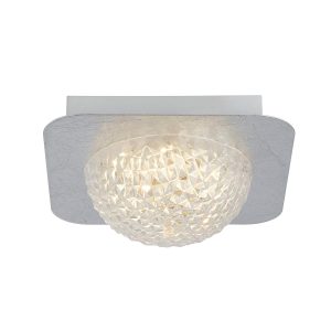 32511-1SI Small square LED flush ceiling light in silver leaf with faceted acrylic shade